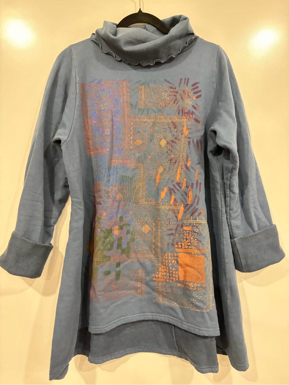 Blue Fish Dusty Blue Graphic Ruffle-Neck Tunic